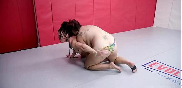  Lesbian Wrestling Fight with Busty Bella Rossi vs Brandi Mae pussy eating and rough fingering
